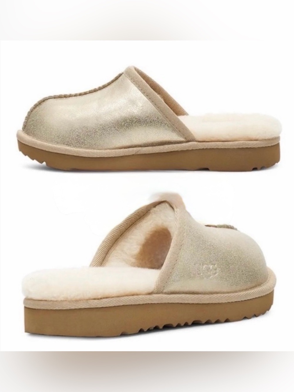 UGG Kids' Keegan Gold Metallic Slippers with Plush Lining